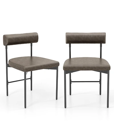 Gymax Dining Chair Set of Faux Leather Upholstered Kitchen Side Chair w/ Curved