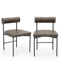 Gymax Dining Chair Set of Faux Leather Upholstered Kitchen Side Chair w/ Curved