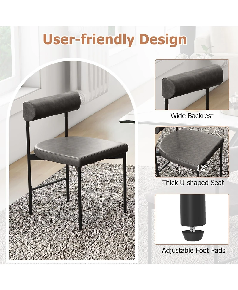 Gymax Dining Chair Set of Faux Leather Upholstered Kitchen Side Chair w/ Curved