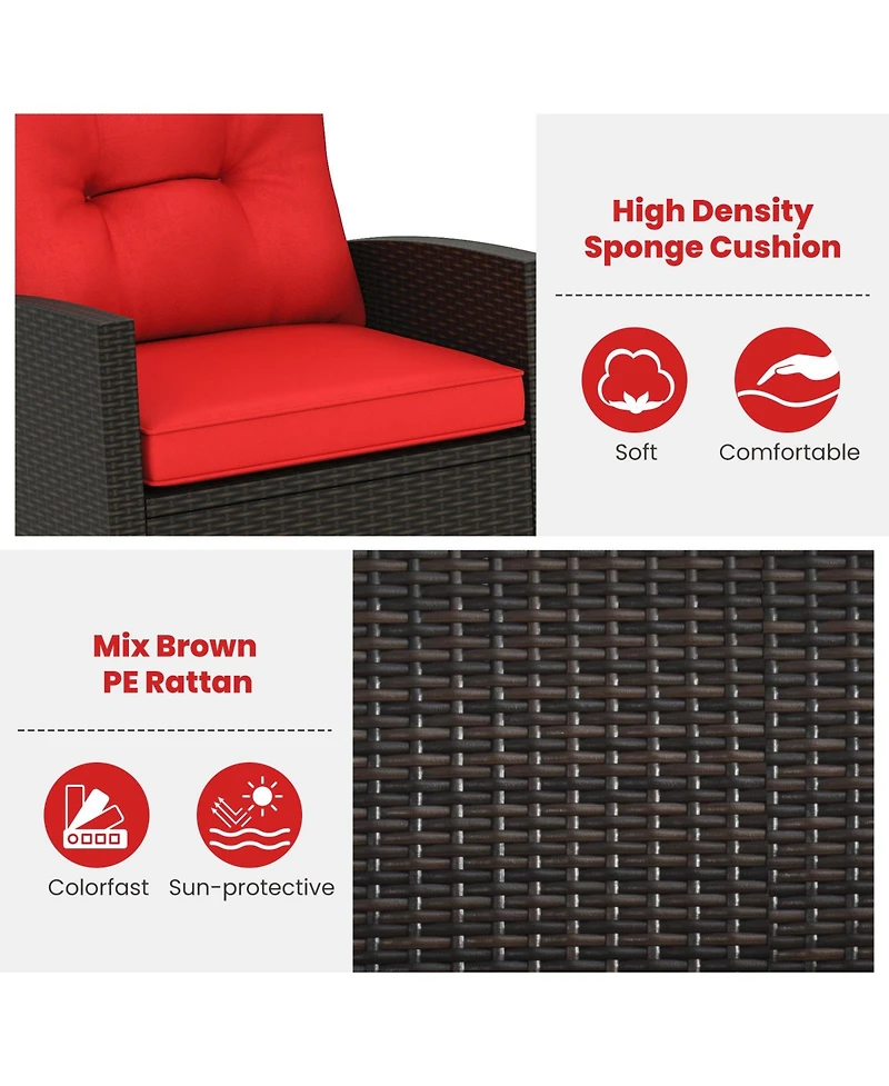 Gymax Set of 3 Wicker Rocking Set w/ Tempered Glass Table Patio Outdoor