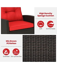 Gymax Set of 3 Wicker Rocking Set w/ Tempered Glass Table Patio Outdoor