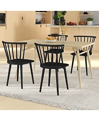 Gymax 4 Pcs Dining Chair Windsor High Spindle Back Wood Kitchen Chairs w/ Rubber Wood Frame Natural
