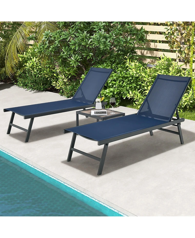 Gymax 3pcs Patio Chaise Lounge Set Aluminum Recliner Chair Table Outdoor Adjust