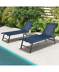 Gymax 3pcs Patio Chaise Lounge Set Aluminum Recliner Chair Table Outdoor Adjust