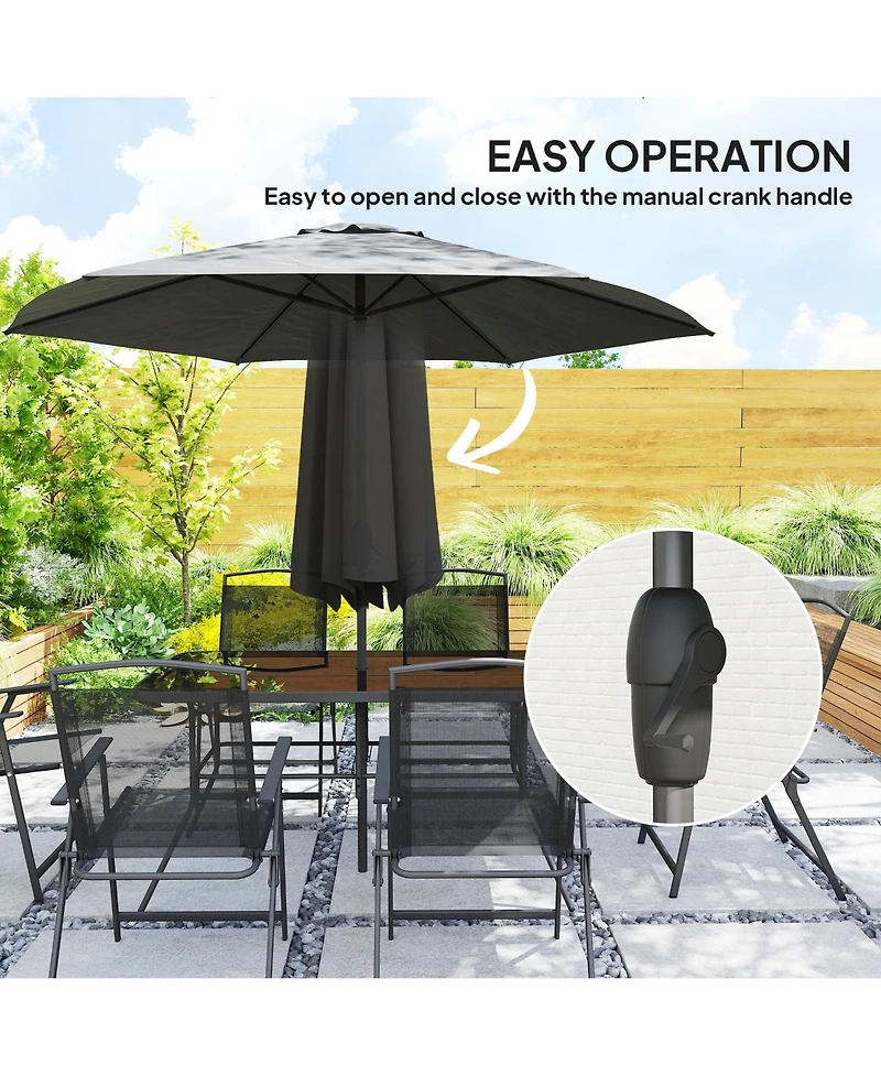 Outsunny 8 Piece Patio Dining Set with Umbrella Folding Chairs Table