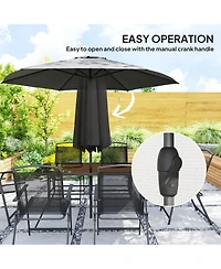 Outsunny 8 Piece Patio Dining Set with Umbrella Folding Chairs Table