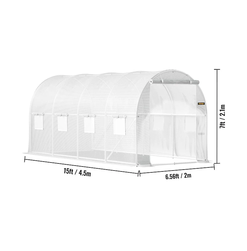 Sugift 15 x 6.5 x 7 ft Walk in Tunnel Greenhouse Galvanized Steel Frame 8 Roll Up Windows