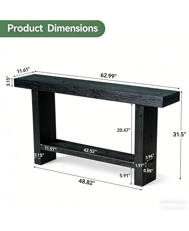 Tribesigns 63-Inch Solid Wood Console Table, 2-Tier Narrow Farmhouse Entryway Table for Hallway, Entrance, Living Room