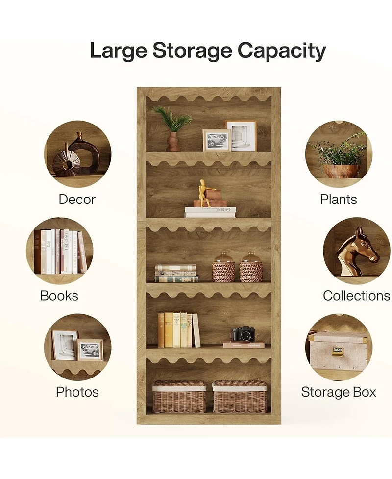 Tribesigns 5-Tier Open Bookcase, 70-Inch Tall Bookshelf with Scalloped Edges