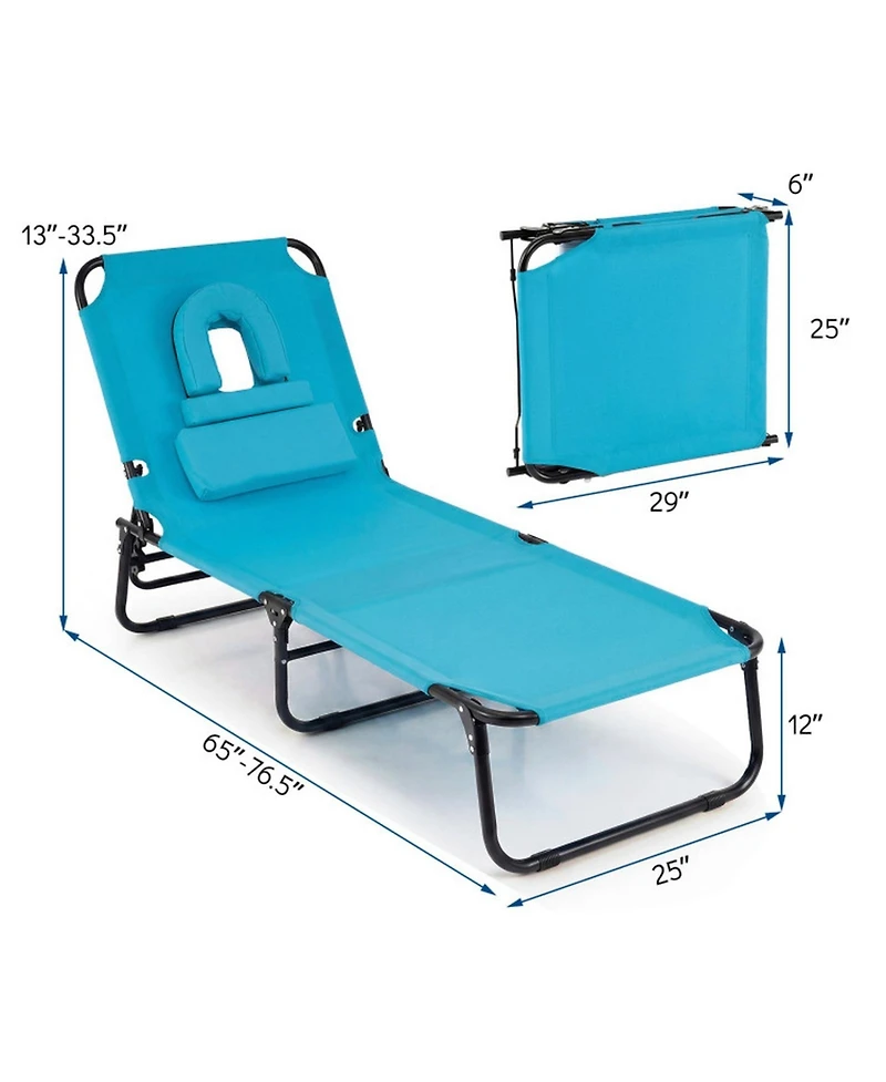 Gouun Folding Face-Down Tanning Chair with 3 Removable Pillows