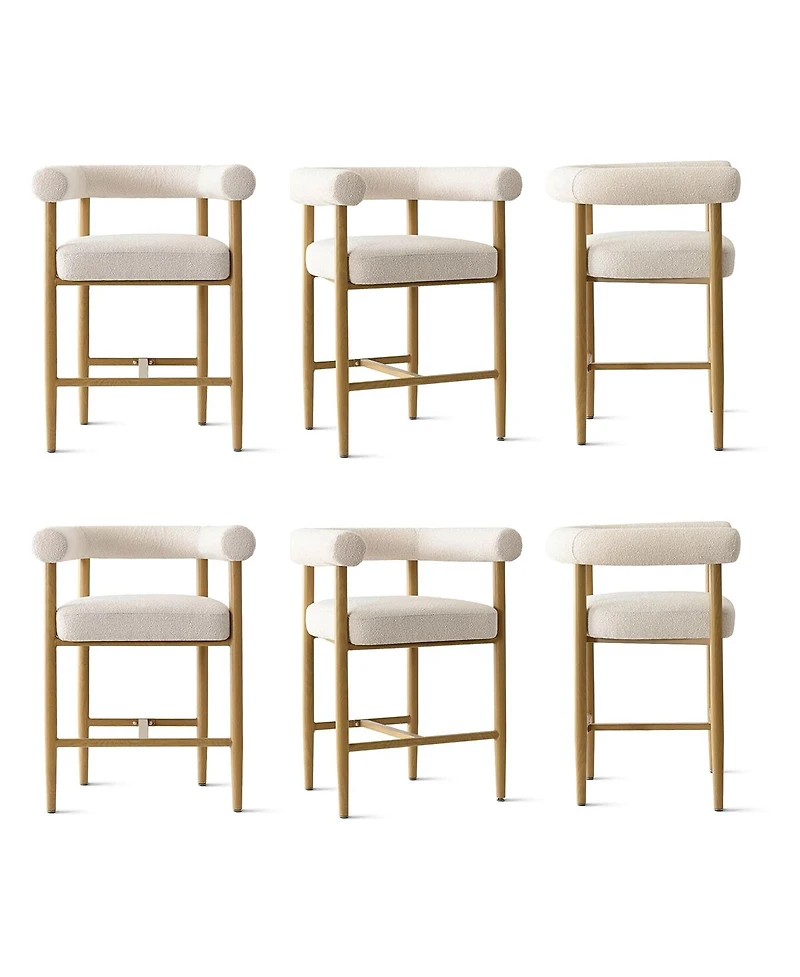 Maison Boucle 24" Boucle Counter Height Stools with Arms Set of 6, Kitchen Island
