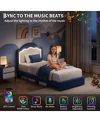 gaomon Bed Frame with Led Headboard for Kids, Sherpa Upholstered Platform Bed Frame with Storage Drawer and Wood Slat Support