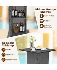 Gymax 5PCS Wicker Bar Table Set Hidden Storage Shelves Bar Table Stools Patio