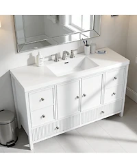 Busdays 60 Inch Bathroom Vanity with Separate Sink Modern Large Storage Cabinet Soft Close Doors 4 Drawers Freestanding Bathroom Vanity