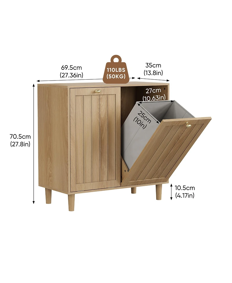 Busdays Laundry Hamper Cabinet with Removable Inner Basket Sloped Lid Concealed Laundry Storage Freestanding Bathroom Organizer