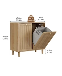 Busdays Laundry Hamper Cabinet with Removable Inner Basket Sloped Lid Concealed Laundry Storage Freestanding Bathroom Organizer