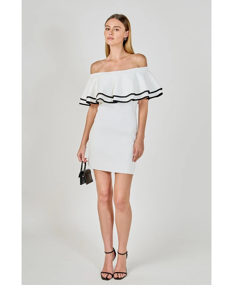 endless rose Women's Off Shoulder Ruffle Mini Dress