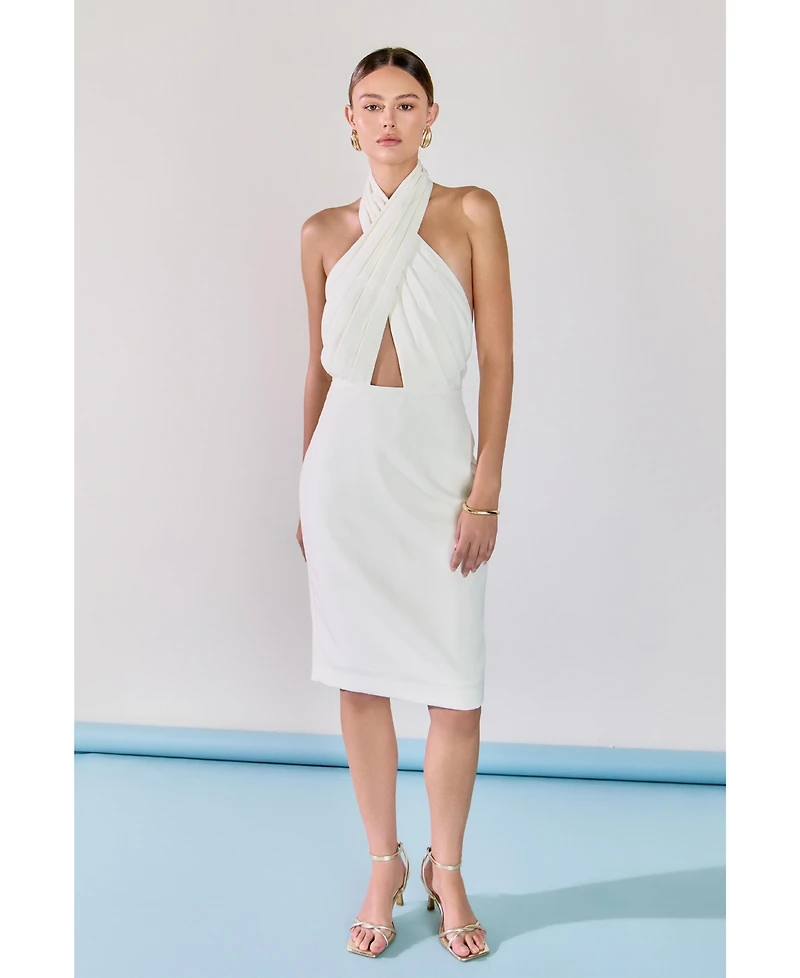 endless rose Women's Draped Halter Midi Dress