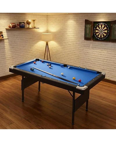 Baofuwish Rbied Space Saving 64 Inch Foldable Billiard Pool Table Set Velvet Surface Steel Legs for Indoor Family Game Room