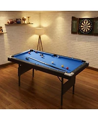 Baofuwish Rbied Space Saving 64 Inch Foldable Billiard Pool Table Set Velvet Surface Steel Legs for Indoor Family Game Room