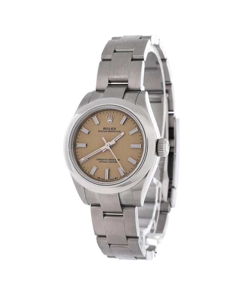 Pre-Owned Rolex Oyster Perpetual Beige Automatic Watch in Stainless Steel 28mm