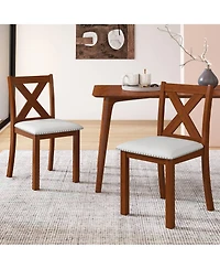 Slickblue Set of 2 Wood Dining Chairs with Cushioned Seat and Curved Back