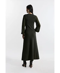 Karen Millen Women's Military-Trim Chiffon-Sleeve Knit Dress