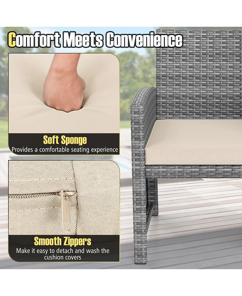 Sugift 3-Piece Patio Furniture Set with Tempered Glass Coffee Table and Soft Seat Cushions