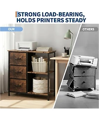 gaomon 3-Drawer Filing Cabinet with Open Shelves and Rolling Printer Rack, Iron Pipe and Mdf Construction, Fabric Horizontal File Cabinet