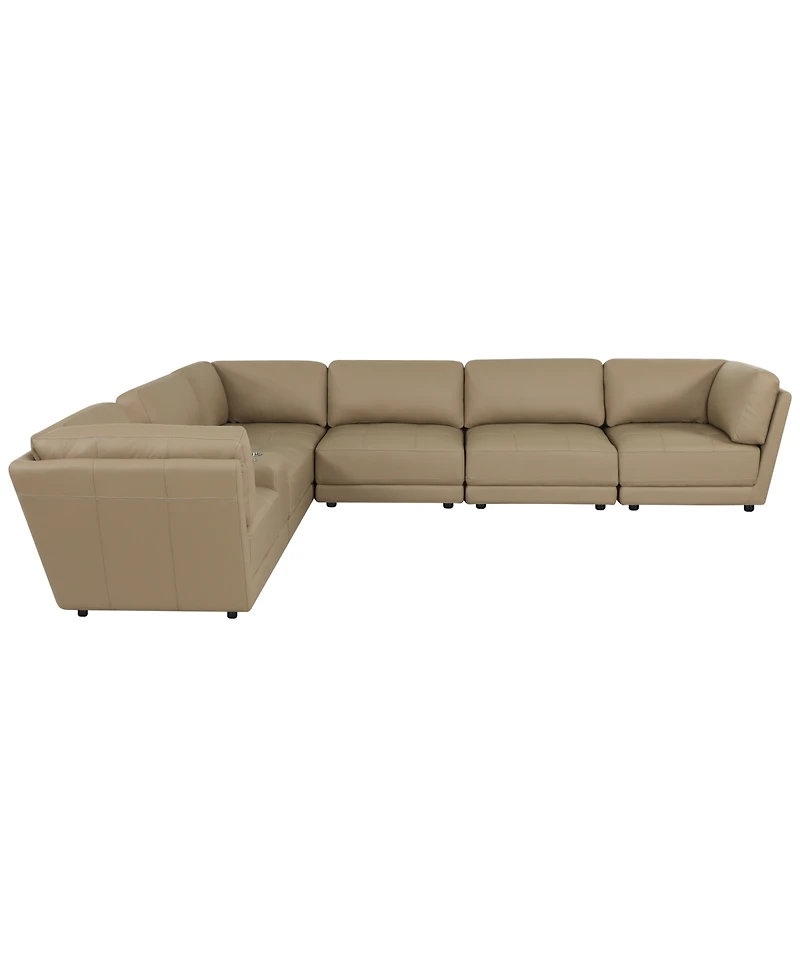 Versa 7-Pc. L-Shape Leather Sectional with Console