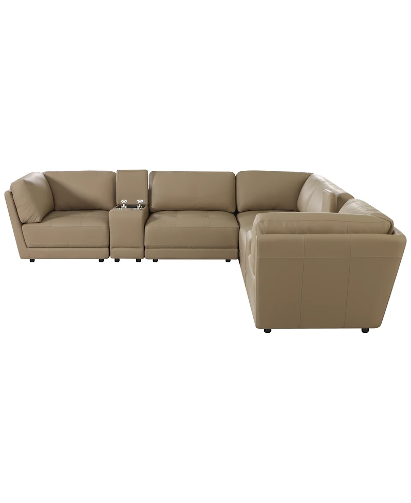 Versa 7-Pc. L-Shape Leather Sectional with 2 Consoles