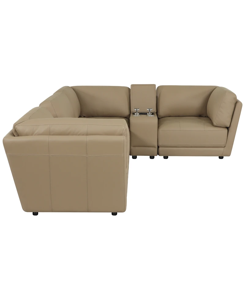 Versa 6-Pc. L-Shape Leather Sectional with 2 Consoles
