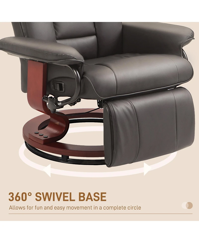 Homcom Swivel Recliner Chair w/ Footrest, Pu Leather Reclining Chair, Black