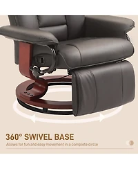 Homcom Swivel Recliner Chair w/ Footrest, Pu Leather Reclining Chair, Black