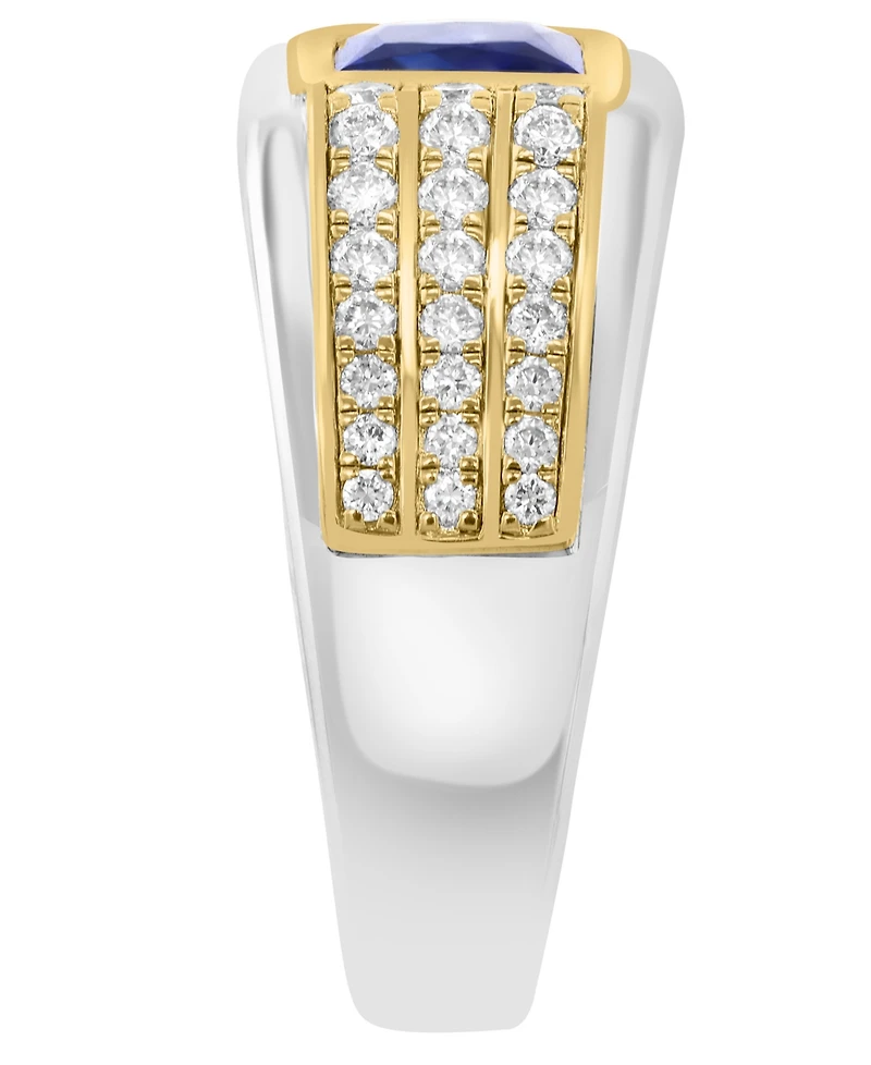 Effy Collection Men's Lab Grown Sapphire (2-1/10 ct. t.w.) and Diamond (3/4 ct. t.w.) Ring in Sterling Silver with Gold