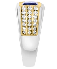 Effy Collection Men's Lab Grown Sapphire (2-1/10 ct. t.w.) and Diamond (3/4 ct. t.w.) Ring in Sterling Silver with Gold