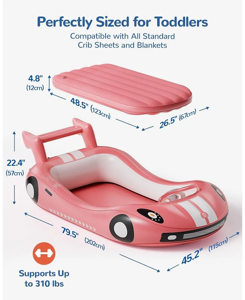 Qpau Inflatable Toddler Travel Bed with Side Rails, Portable Toddler Air Mattress for Camping and Travel, Hand Pump Included