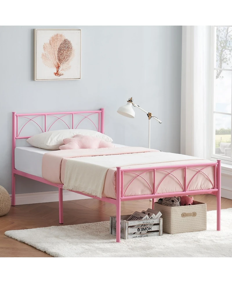 Homfan Metal Bed Frame with Headboard and Footboard, Platform Bed with Underbed Storage, No Box Spring Needed, Easy Assembly