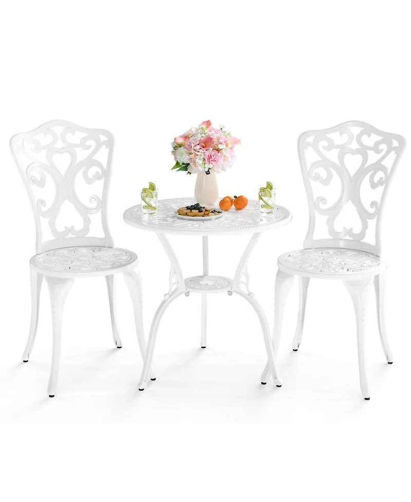 Sugift 3 Piece All Weather Cast Aluminum Bistro Chairs and Table with Umbrella Holes