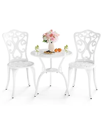 Sugift 3 Piece All Weather Cast Aluminum Bistro Chairs and Table with Umbrella Holes