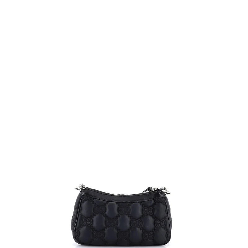 Pre-Owned Gucci Mini Zip Shoulder Bag Gg Embossed Matelasse Nylon with Leather