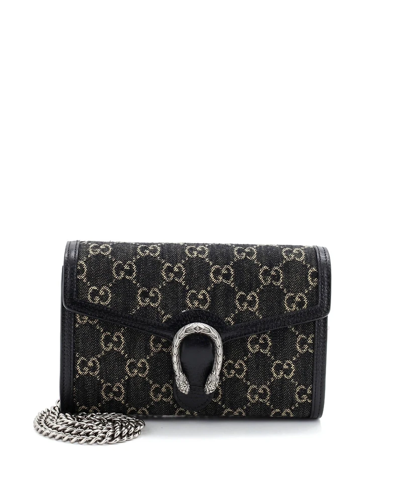 Pre-Owned Gucci Small Dionysus Chain Wallet Gg Denim