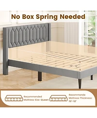 Slickblue Modern Upholstered Bed Frame with Wingback Headboard and Wooden Slats Support System
