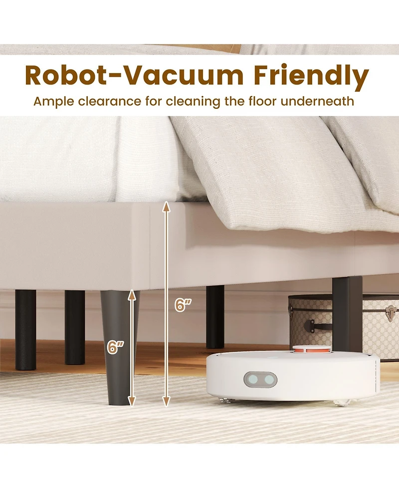 Slickblue Modern Upholstered Bed Frame with Wingback Headboard and Wooden Slats Support System