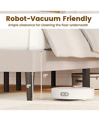 Slickblue Modern Upholstered Bed Frame with Wingback Headboard and Wooden Slats Support System