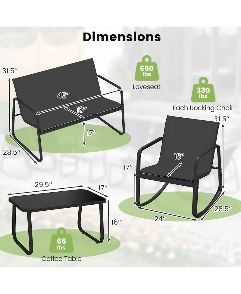 Sugift 4 Pcs Patio Furniture Set Outdoor Rocker Chair Conversation Set