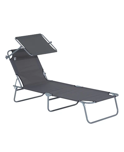 ECHTPeak Outdoor Lounge Chair, with Sun Shade and Headrest, Adjustable Folding Chaise Lounge, Holds 300 lb, for Beach, Camping, Hiking, Backyard