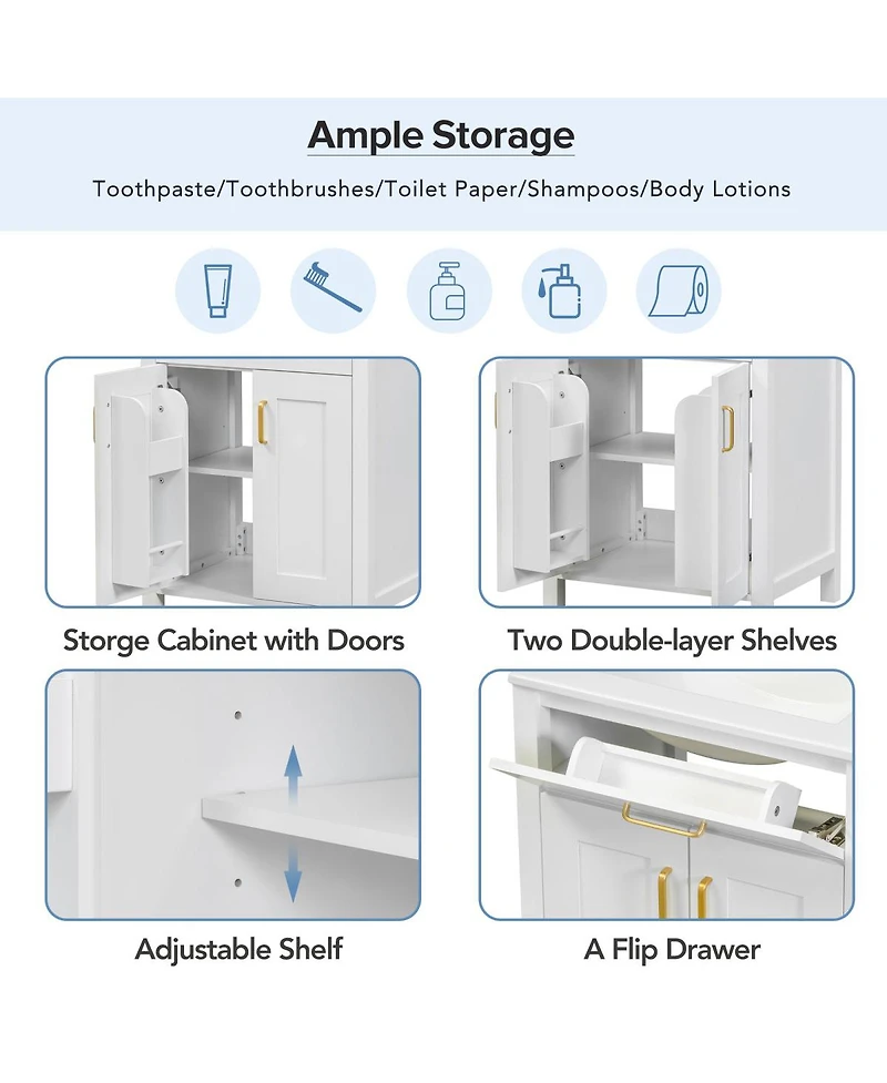 Sillysis Double Sink Bathroom Vanity, Solid Wood Cabinet, Ceramic Top, Soft Close Doors and Storage for Modern Homes