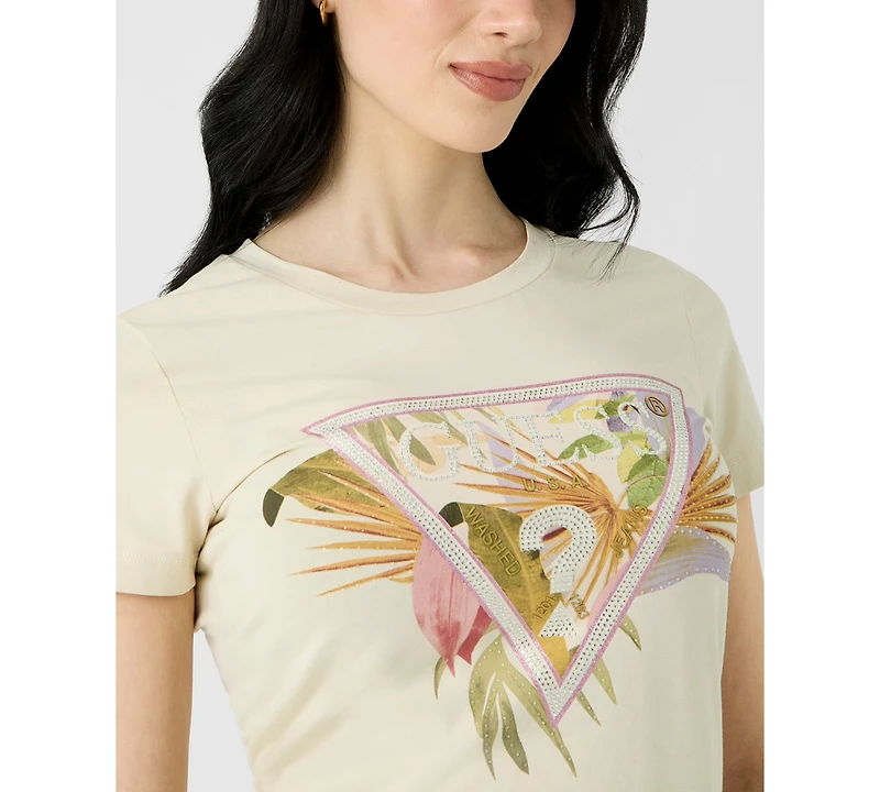 Guess Women's Crewneck Palm Triangle Logo T-Shirt