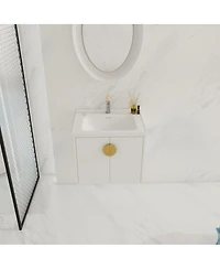 Sillysis Wall Mounted Bathroom Vanity with Ceramic Sink, Chestnut Plywood Cabinet
